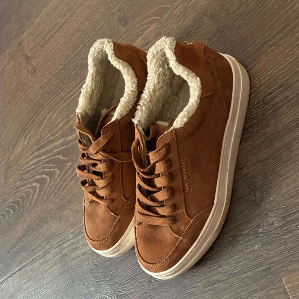 Sam Edelman Tan Suede Sneakers with Faux Fur
